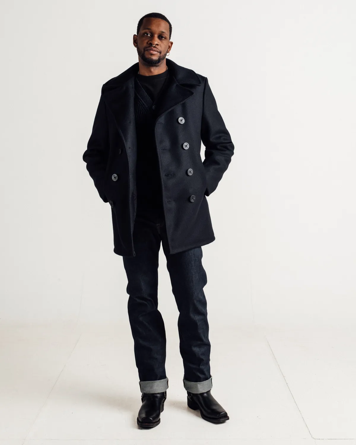 Schott NYC 740L ullkåpe navy lang 34" quiltet