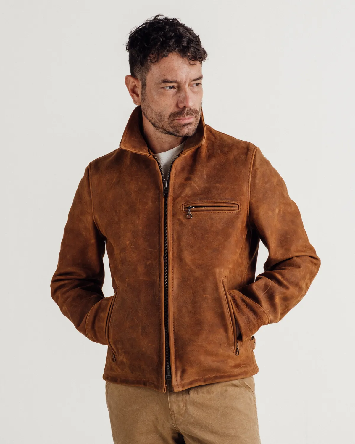Schott Perfecto P673 Storm skinnjakke brun – nubuck