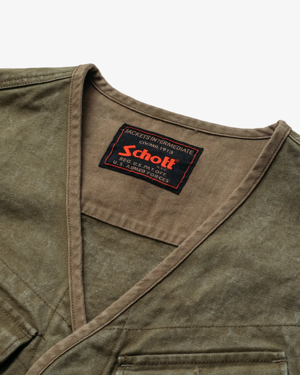Schott NYC 8530V vest oliven canvas 5 lommer